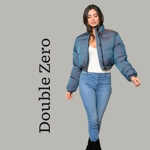 NWT Double Zero Long Sleeve Zip Up Puffer Bomber Jacket Galaxy Blue
